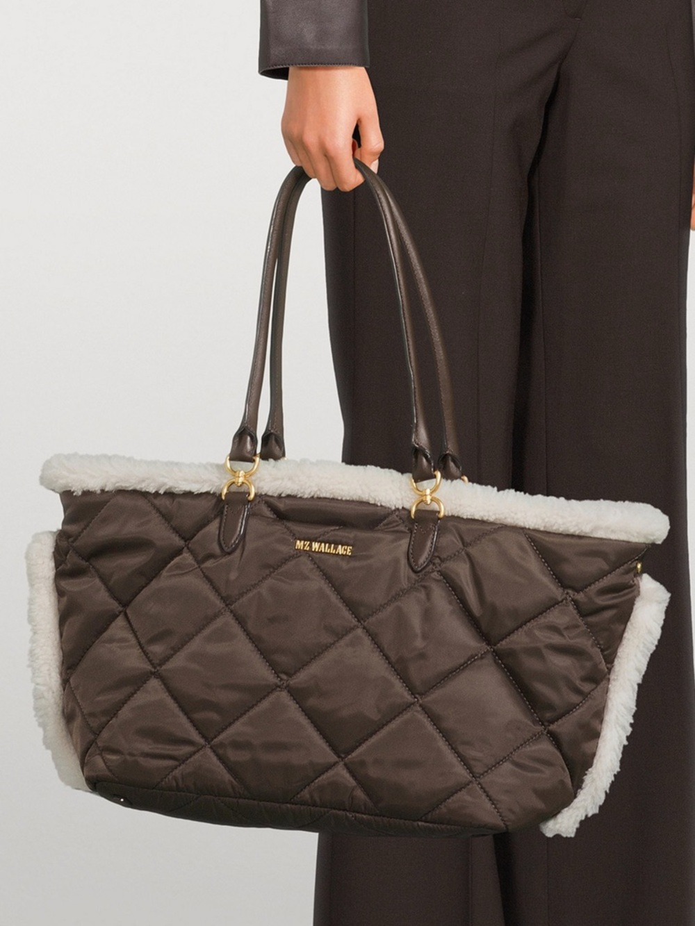 MZ Wallace Medium Madison Shearling Trimmed Brown Tote Bag - New without Tags